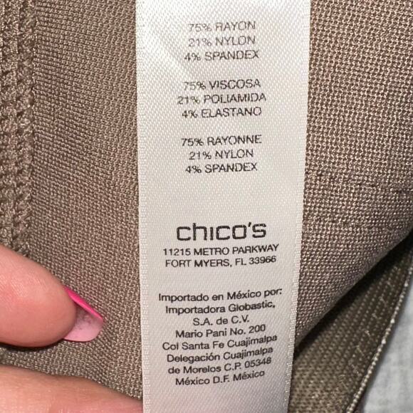 Chico's Foiled Snakeskin Ponte Slim Pants Taupe Size 2 (M/10–12) - Picture 7 of 11